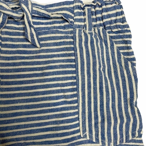Jolt Striped Lightweight Linen Rayon Blend Paper Bag Belted Pocketed Shorts Lrg - Picture 4 of 8